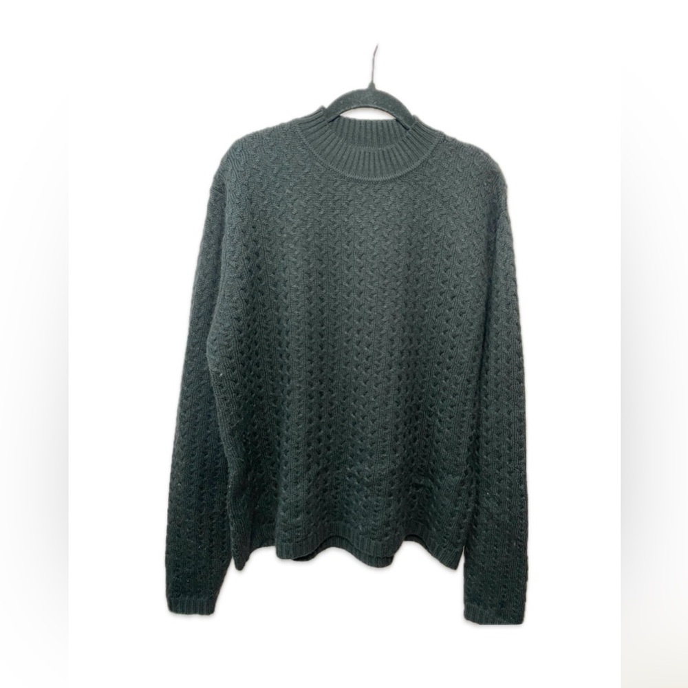 Alex Cannon Black Wool Blend Textured Knit Mockneck Pullover Sweater Size Medium